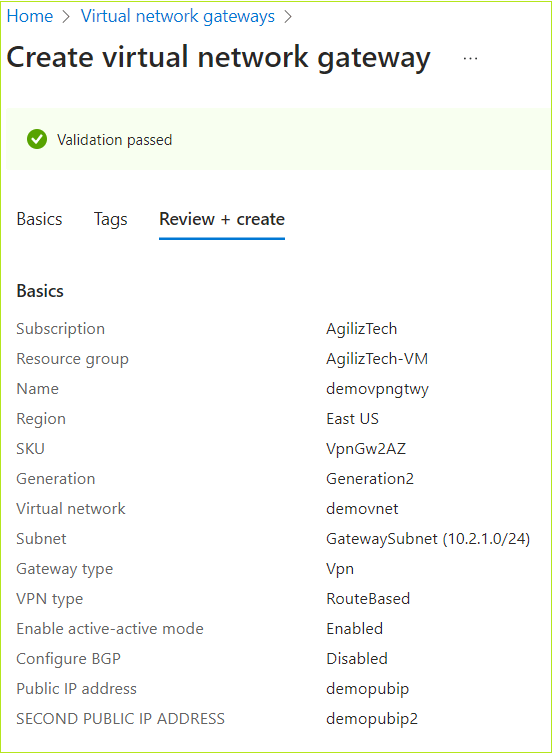 Creating Azure VPN Gateway