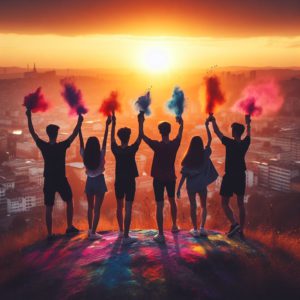 group-of-young-friends-is-captured-standing-atop-a-hill